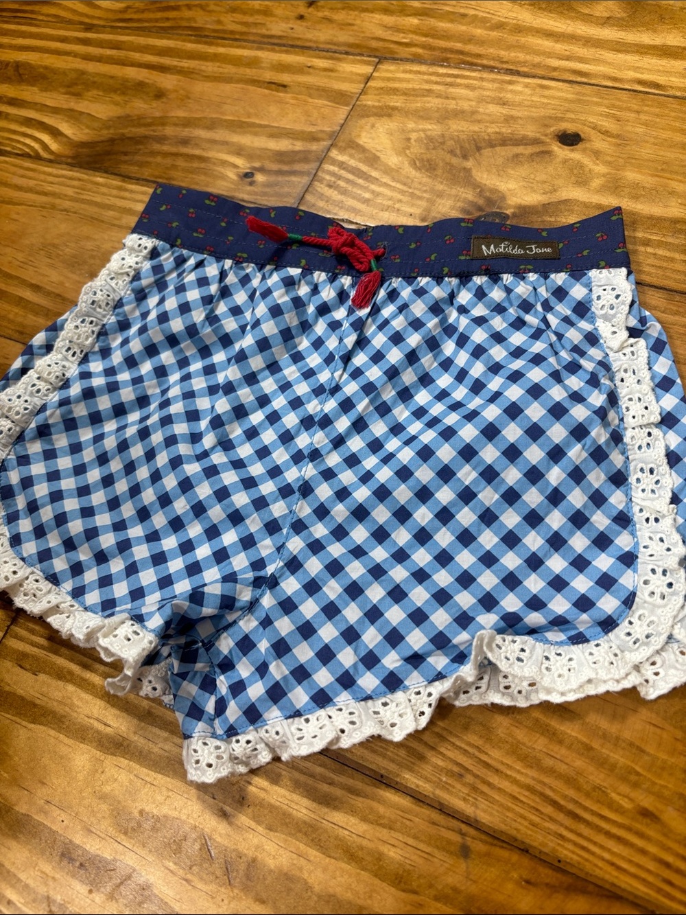 Matilda Jane Size 4 Blue & White Gingham Shorts w/Cherry Waistband - Picture 3 of 4